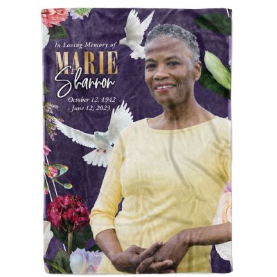 Full-service mink sherpa memorial blanket with custom photo and poem